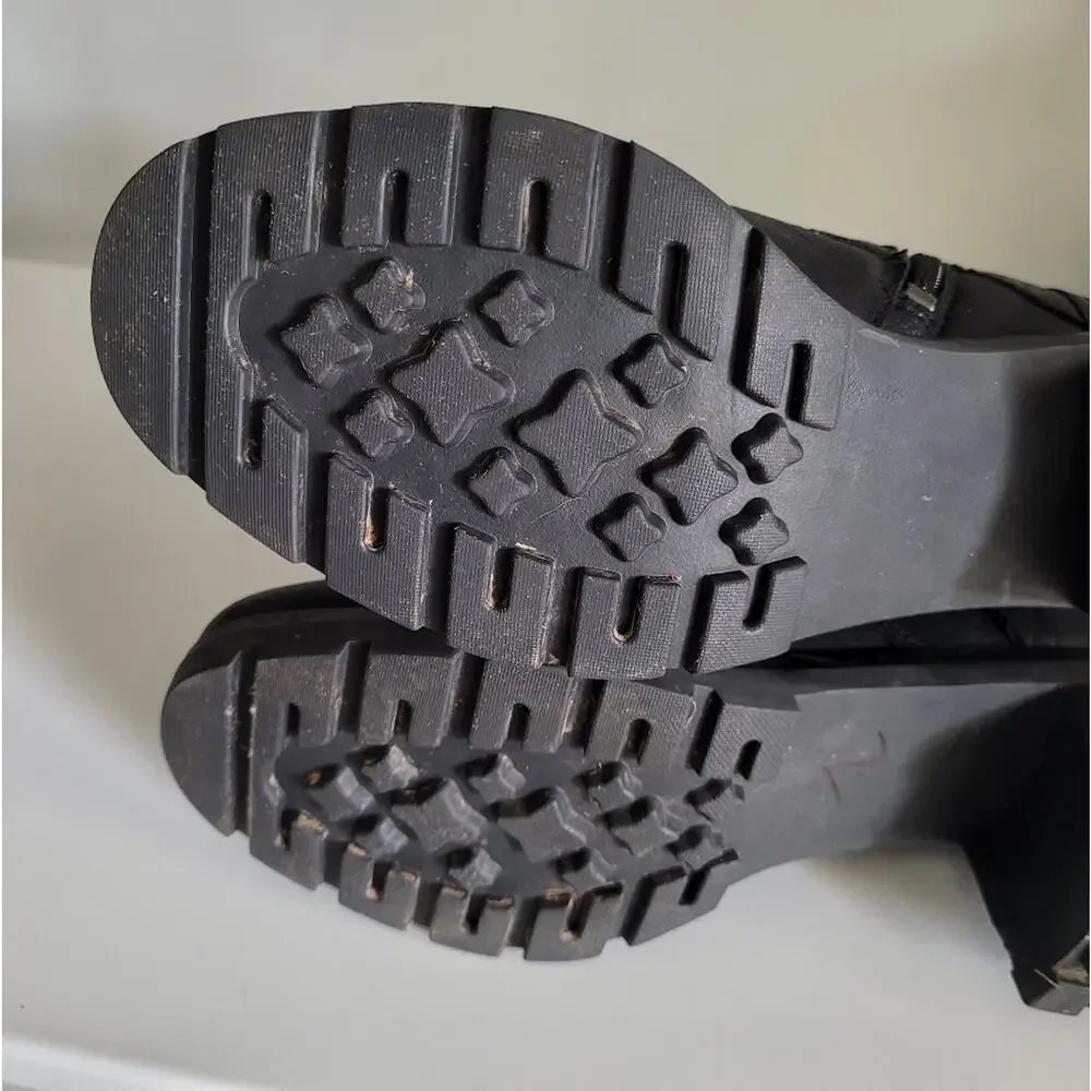 UGG Ingrid Black Leather Shearling Lug Sole Moto Combat Boots Size 7
